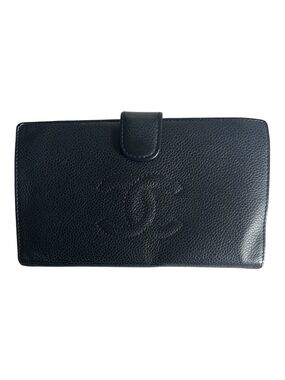 CHANEL Vintage Black Caviar CC French Long Wallet Kiss Lock Coin Purse 11 Series